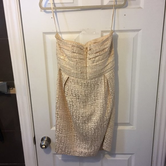 Max & Cleo Strapless Cream and Gold Cocktail Dress - Picture 3 of 5